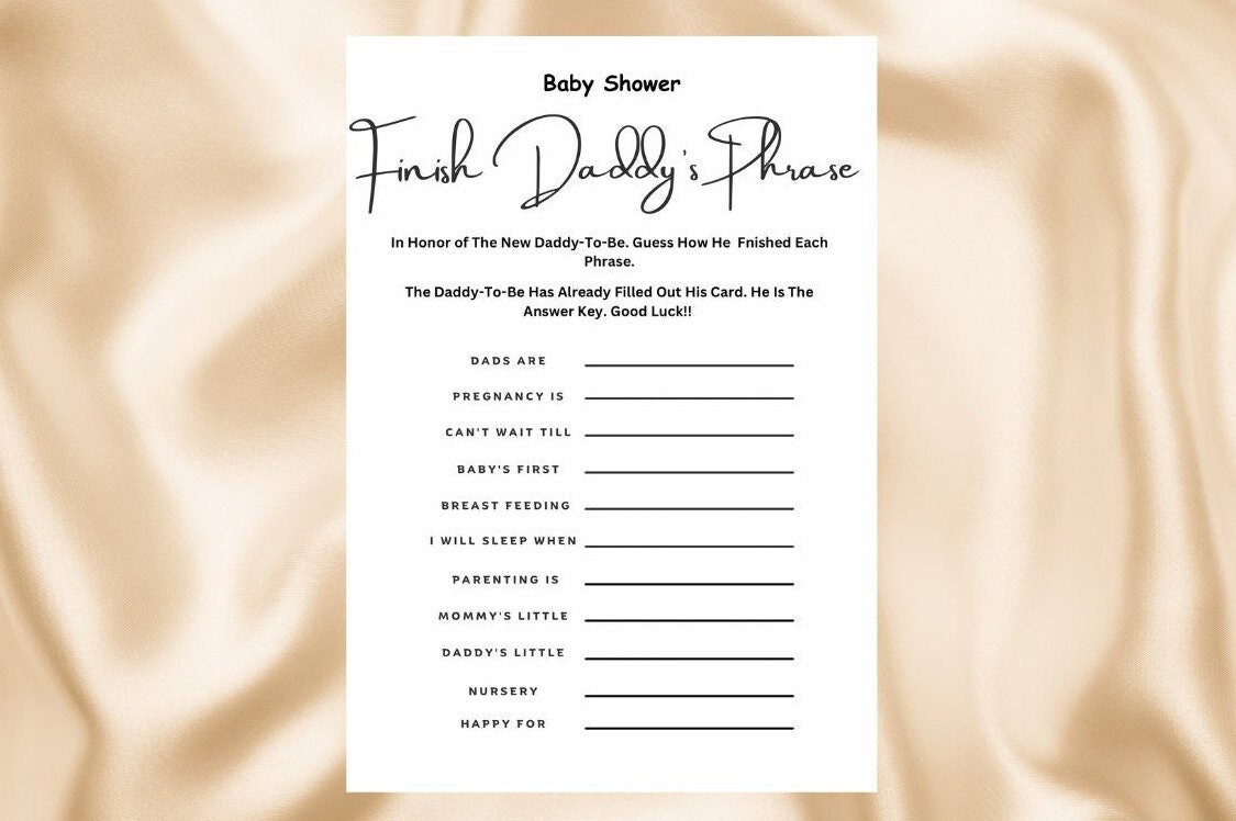Finish Daddy's Phrase Baby Shower Game Gender Neutral Baby Shower Game Trivia Games Baby Shower Trivia Printable - Etsy