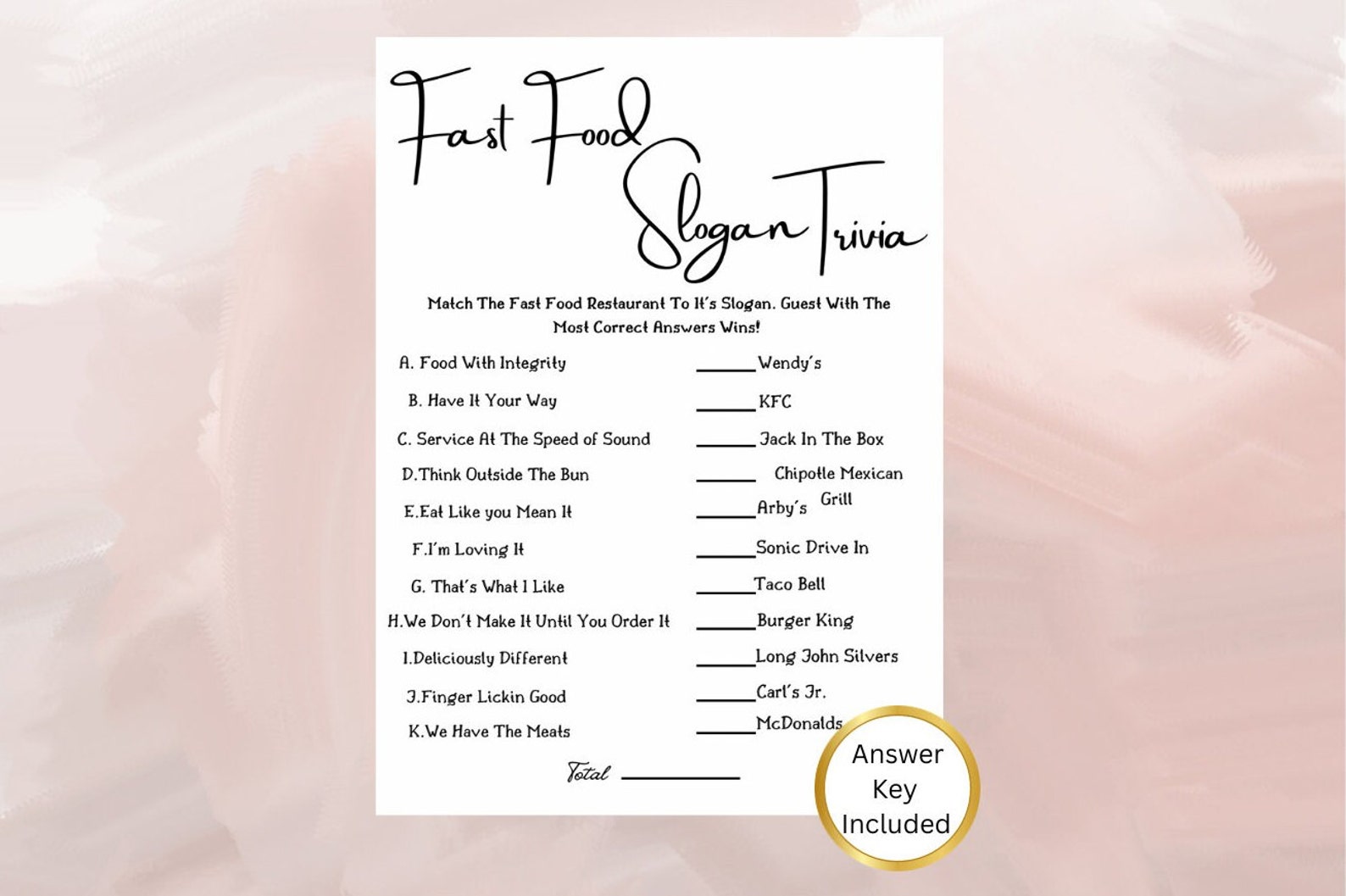 Fast Food Slogan Icebreaker Game | Fast Food Trivia | Ice Breaker ...