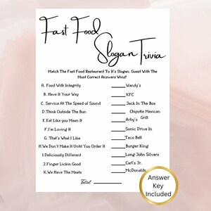 Fastfood-slogan IceBreaker Game | Trivia fastfood | Vragen over ijsbrekers | Gespreksstarters feestje | Direct downloaden