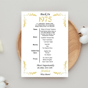 Decoración personalizada para 50 cumpleaños, año 1975, decoración de plato para 50, cumpleaños para él, cumpleaños para ella