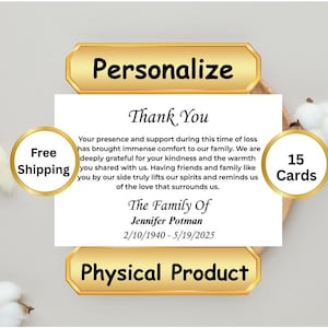 Cartão de agradecimento personalizado para funeral com envelopes, memorial, celebração da vida, cartão de reconhecimento de condolências, papelaria para luto