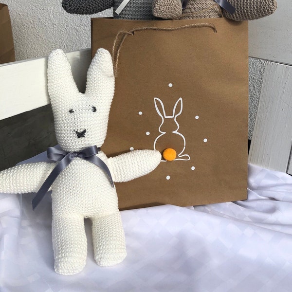 Lapin tricoté, coton bio, doudou, lapin de Pâques à câliner, hygge