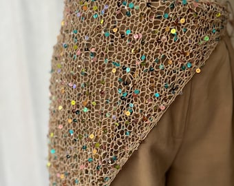 Cool hip scarf with sequins, hand-knitted, hip bandana, beige with colorful sequins, Cosmo #11