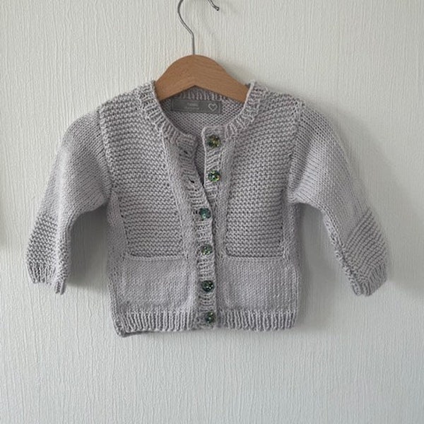 Babyjacke COTTON 74/80, Baumwolle, mit Liebe handgestrickt, Kindermode, Frühling/Sommer, grau