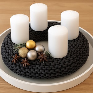 Table wreath NAVIDAD Ø 30 cm knit grey, Advent wreath hand-knitted from recycled yarn image 5