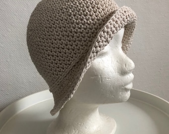 Chapeau d'été au crochet, chapeau bob, chapeau de soleil, chapeau au crochet en fil recyclé, couleur ivoire