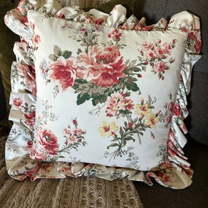 Vintage Ralph Lauren Petticoat Ruffled Floral Pillows Pair of 20” with RL Inserts HTF