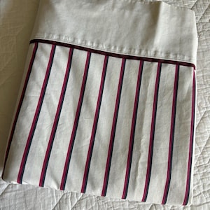 Ralph Lauren Full Flat Sheet - Strisce rosse nere su crema - Biancheria da letto vintage Ralph Lauren - Lenzuola anni '80 - Ralph Lauren Home