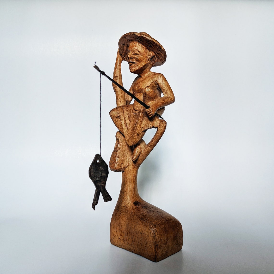 Hand Carved Wooden Traditional Fisherman Statue Etsy