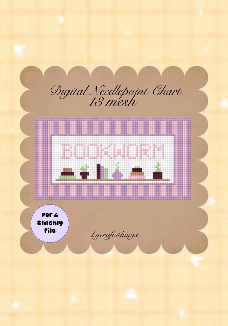 Bookworm Digital Needlepoint Chart 13 Mesh - Etsy