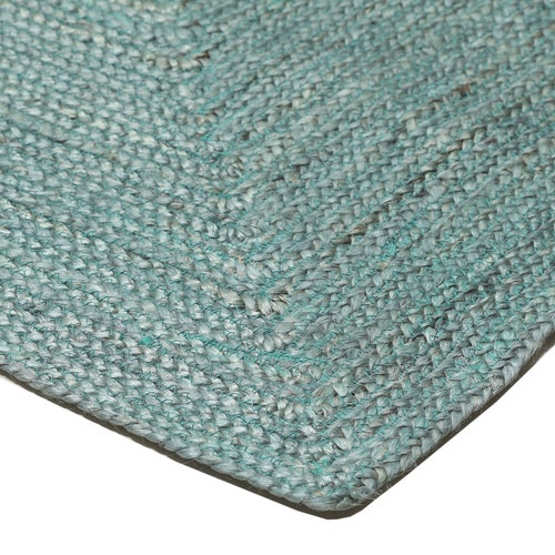 Turquoise Natural Jute Rectangle Rug Indian Handmade Handwoven Ribbed Solid Area Rugs, Ethnic Handmade Rug, Jute Braided high quality Reversible Rugs