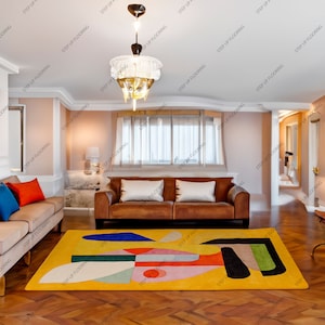 Art Decor 01 geel handgetuft NK-tapijt 100% wollen Nieuw-Zeelands tapijt met middeldikke pool slaapkamer woonkamer groot tapijt speelkamer
