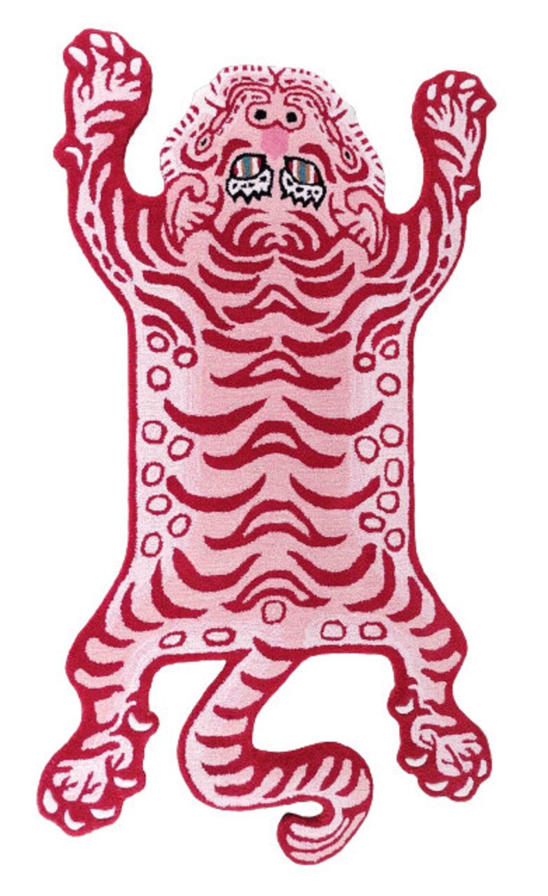 Pink Hand Tufted Tibetan Tiger Rug Skin Big Tiger Muted Animal Etsy