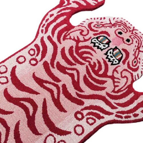 Pink Hand Tufted Tibetan Tiger Rug Skin Big Tiger Muted Animal Etsy