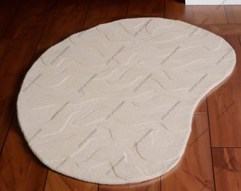Hand Tufted Kidney Shape Modern Wool Handmade Area Rug Hand Loom Rugs  Designer  Rugs Living Room Rugs Bed Room Rug White Rug
