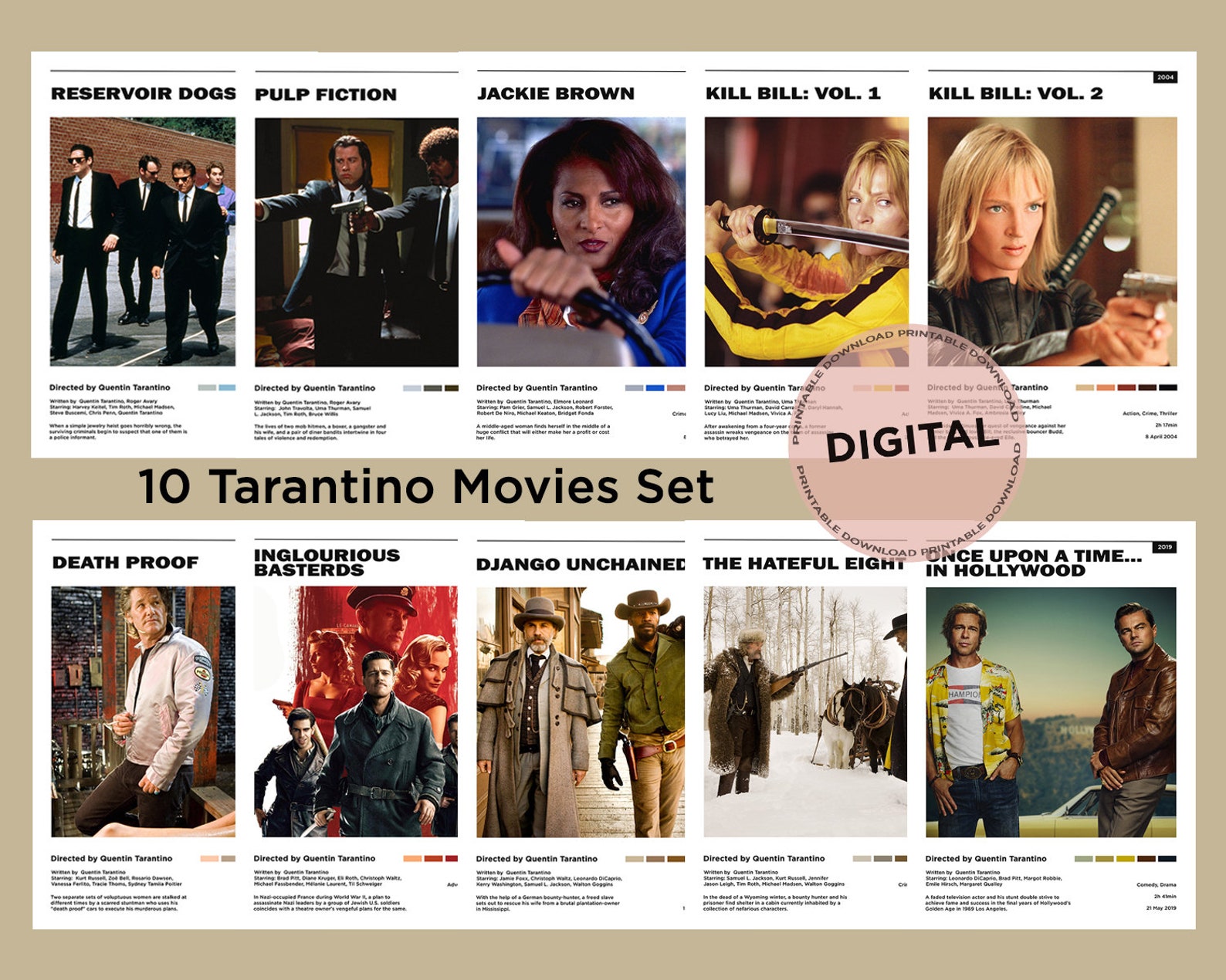10 Tarantino Movies Posters Pack Quentin Tarantino Movie Etsy