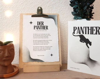 The Panther by Rilke, print, poems print on A5 handmade paper, 3-piece card set, suitable for framing