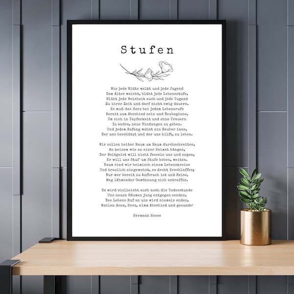 Hesse "Stufen" Poster, Quote and poem, digital download, Poesie für Neubeginn und Veränderung, Mindfulness Print zum Sofort Download