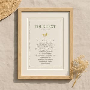 Custom Poem Print on Handmade Deckle Paper | Personalized Poetry Wall Art | Nature-Inspired Literary Gift | Elegant cotton paper print