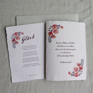 Hesse Gedicht- Glück, A5 Gedicht auf Büttenpapier, Dankbarkeits-/Glücks- Kartenset, Mindfulness/ Buddhismus, handgeschöpft, Schreibmaschine