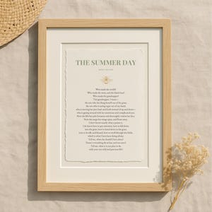 The Summer Day di Mary Oliver – Poesia stampata su carta con bordo frastagliato fatta a mano | A4 o A5 | Arte murale letteraria | Regalo con citazione ispiratrice