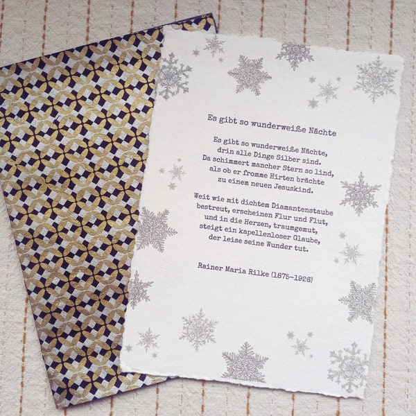 Es gibt so wunderweiße Nächte von Rilke | Weihnachtskarte aus Nepalpapier und Gedichte Print auf Büttenpapier, zum Lesen und Einrahmen