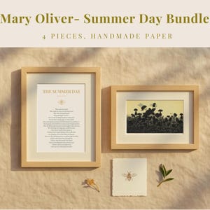 Mary Oliver Poesie-Set – The Summer Day + Zitat + Kunstdruck, Wild and Precious Life Bundle, Geschenk auf Büttenpapier | Bienen & Wildblumen