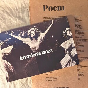 Gedicht Ik wil leven (gedicht) van Selma Meerbaum, op handgeschept Nepalees papier en kaart met fotograaf - unieke literatuurkaart