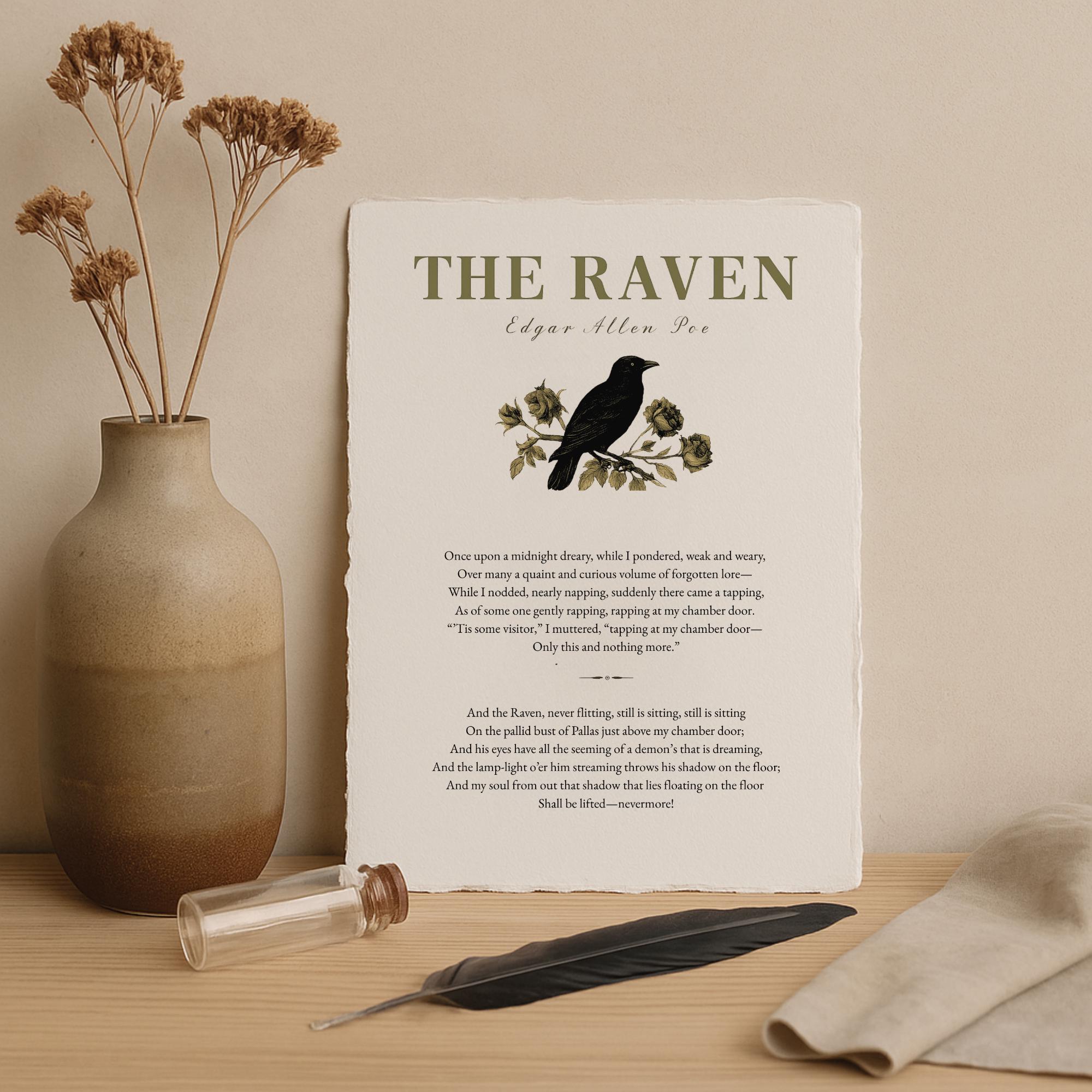 The Raven Poem Wall Art by Edgar Allan Poe, Fine Art Print on Handmade ...