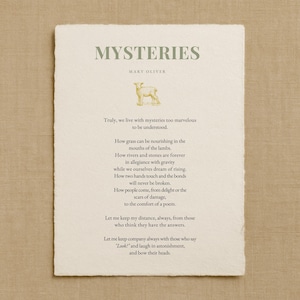 メアリー・オリバーのミステリー、手作りコットン紙に印刷された文学的なファインアートプリント、A4/A5（8.3x11.7 / 5.8x8.3インチ）、詩的な壁アート