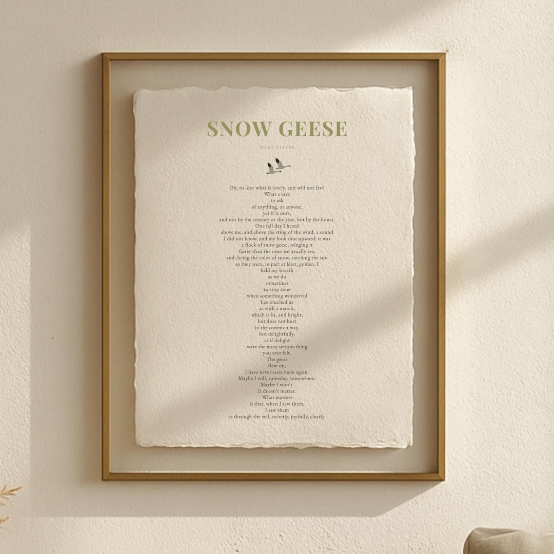 Mary Oliver Snow Geese, Poetry Art Print on Handcrafted Cotton