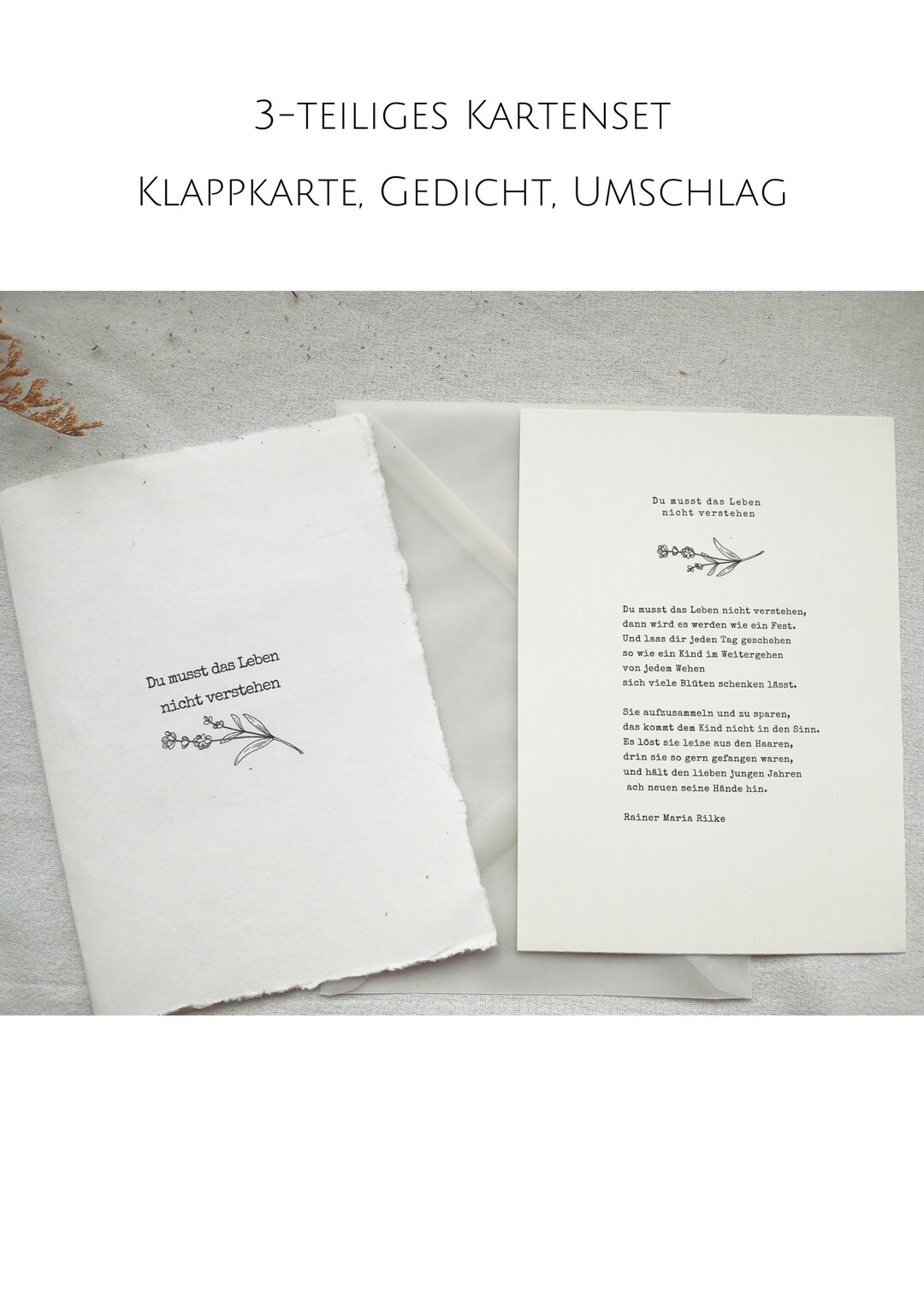 Rilke Du musst das Leben nicht verstehen Grußkarte, A5 Gedicht Print