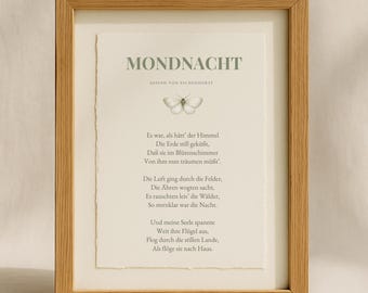 Mondnacht Eichendorff Poem Print | A4/A5 Handmade Paper Fine Art | Funeral Poem Memorial Poem | Romantic Literature Gift Poster