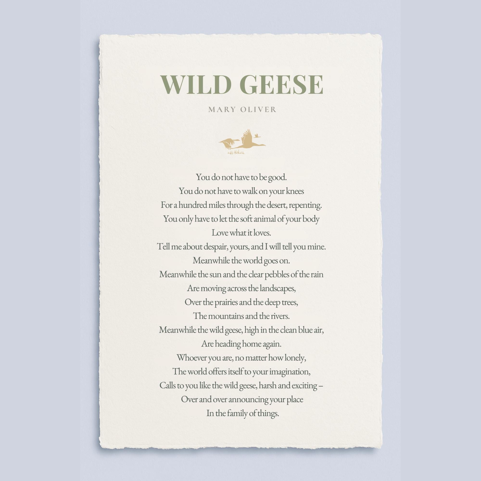 Wild Geese by Mary Oliver Poem Print on Handmade Deckleedge Paper