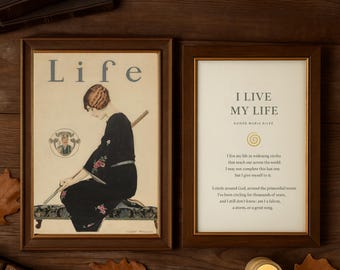 Rilke - I Live My Life In Widening Circles - Poem Print Set, Fine Art Print on 300gr handmade paper + Vintage Poster, Mindfulness Wall Art