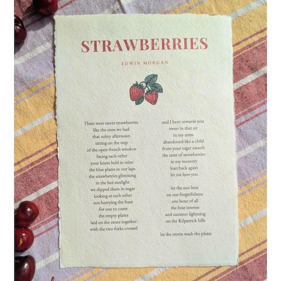 Strawberries | Edwin Morgan Poem Print on Handmade 300gsm Paper
