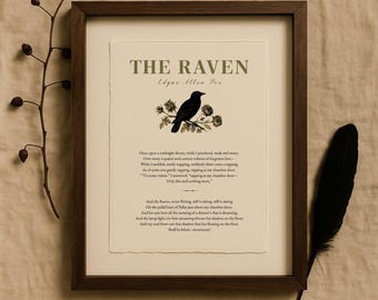 Korpen av Edgar Allan Poe, tryckt på handgjort papper, gotisk Halloweendekoration, dikttryck av Dark Academia A4/A5