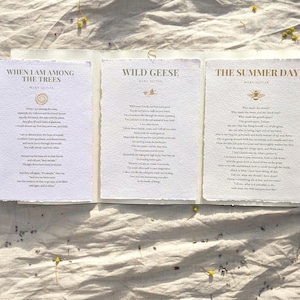 Raccolta di poesie di Mary Oliver: Oche selvatiche, Il giorno d'estate, Alberi – 3 stampe di poesie su carta fatta a mano A5 A4 | Set regalo letterario | Decorazione naturale