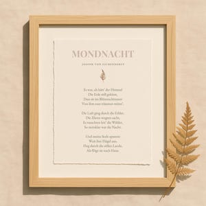 Mondnacht Gedichtdruck –Joseph von Eichendorff | A5 & A4 Druck auf Büttenpapier | Romantische Trauerkarte | Natur-inspirierte Literaturkunst