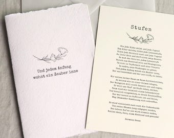 Steps – Hesse poem on handmade paper, card fine art print with poem, gift for new beginnings, graduation and birthdays