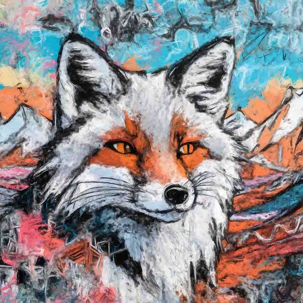 High quality Fox DIGITAL oil painting that meets a touch of abstract graffiti design - (2)