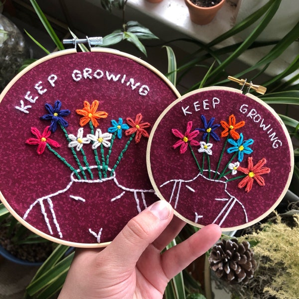 Keep Growing freehand embroidery on vintage fabric