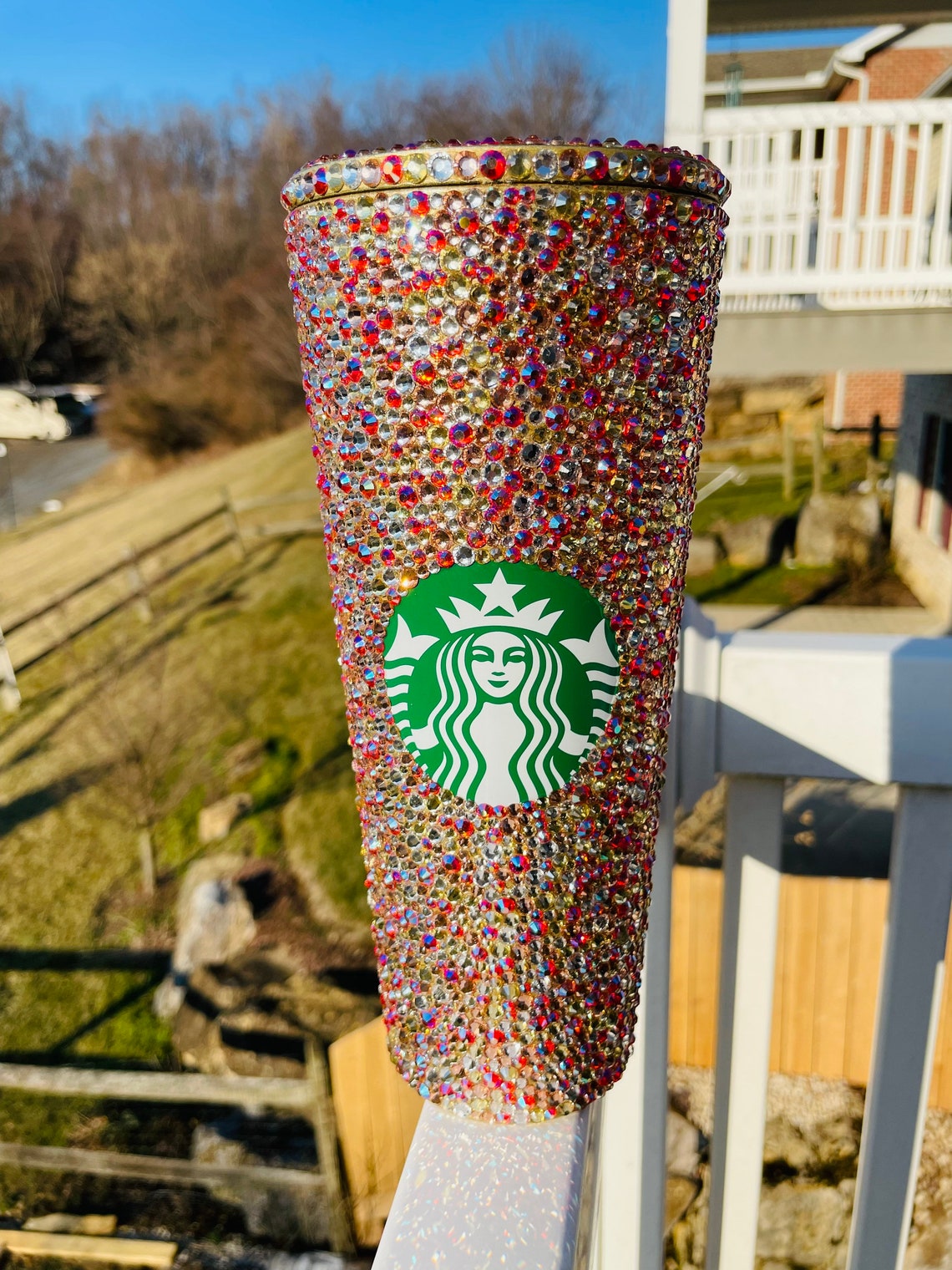 Glass Rhinestone Tumbler Starbucks Rhinestone Cup Christmas Etsy