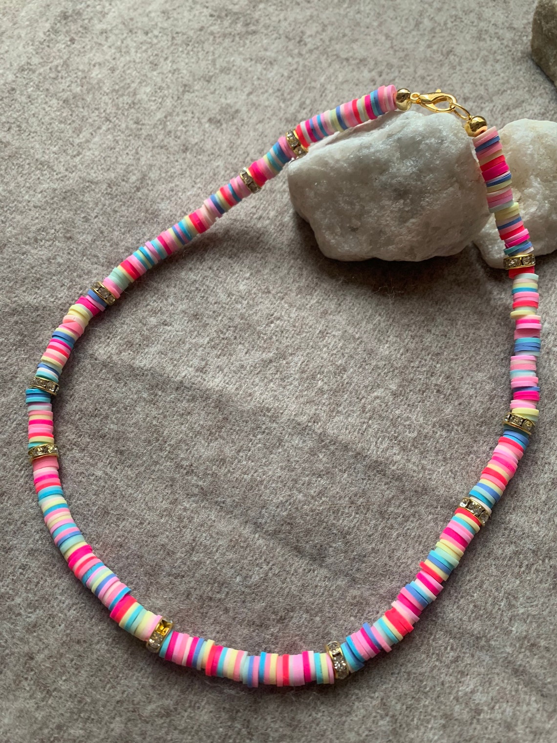 Heishi Beads beaded necklace Multicolor beach beaded Etsy