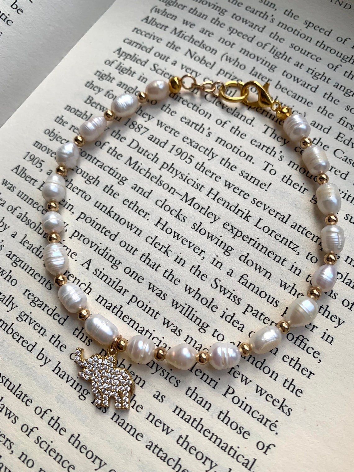 Freshwater pearl rice beaded bracelet with gold plated charm Etsy