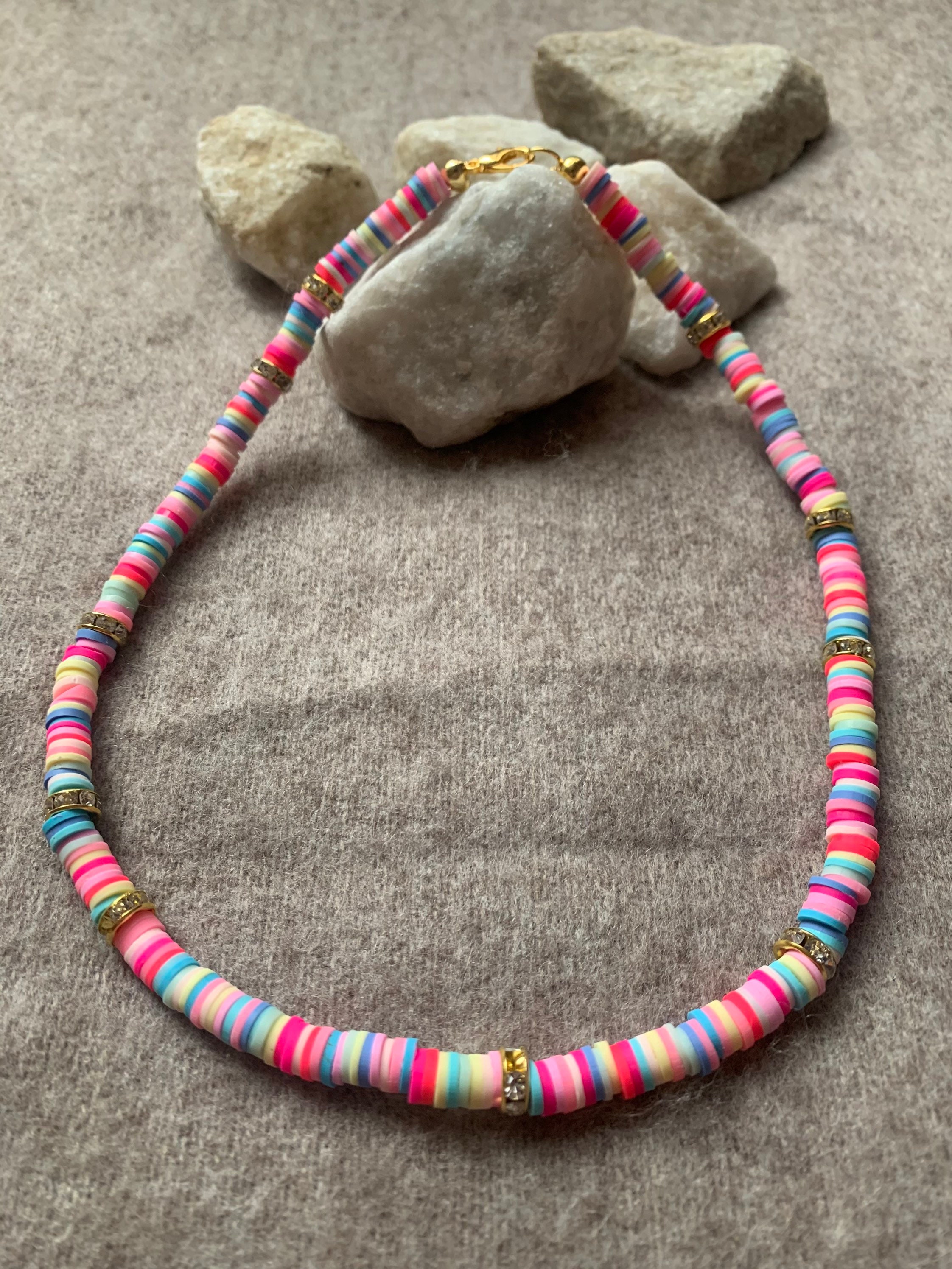 Heishi Beads beaded necklace Multicolor beach beaded | Etsy