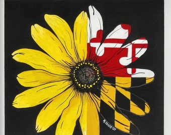 Hand-painted Custom State Flag and Flower