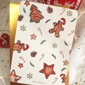 tarjeta de felicitación, motivo navideño, galletas navideñas, tarjeta de acuarela, papelería, fabricación de tarjetas
