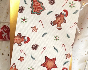 tarjeta de felicitación, motivo navideño, galletas navideñas, tarjeta de acuarela, papelería, fabricación de tarjetas