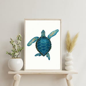 Póster de acuarela de tortuga marina | Impresión artística A4 / A3 | Decoración de pared de naturaleza, océano y mar